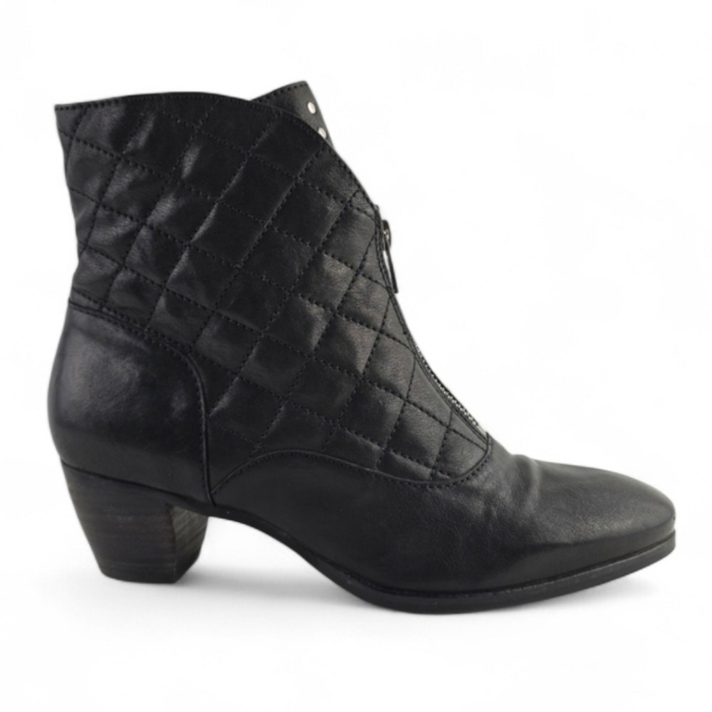 FIDJI Women's Black Quilted Silver Studded Leather Heeled Ankle Boots 40 - Picture 15 of 15